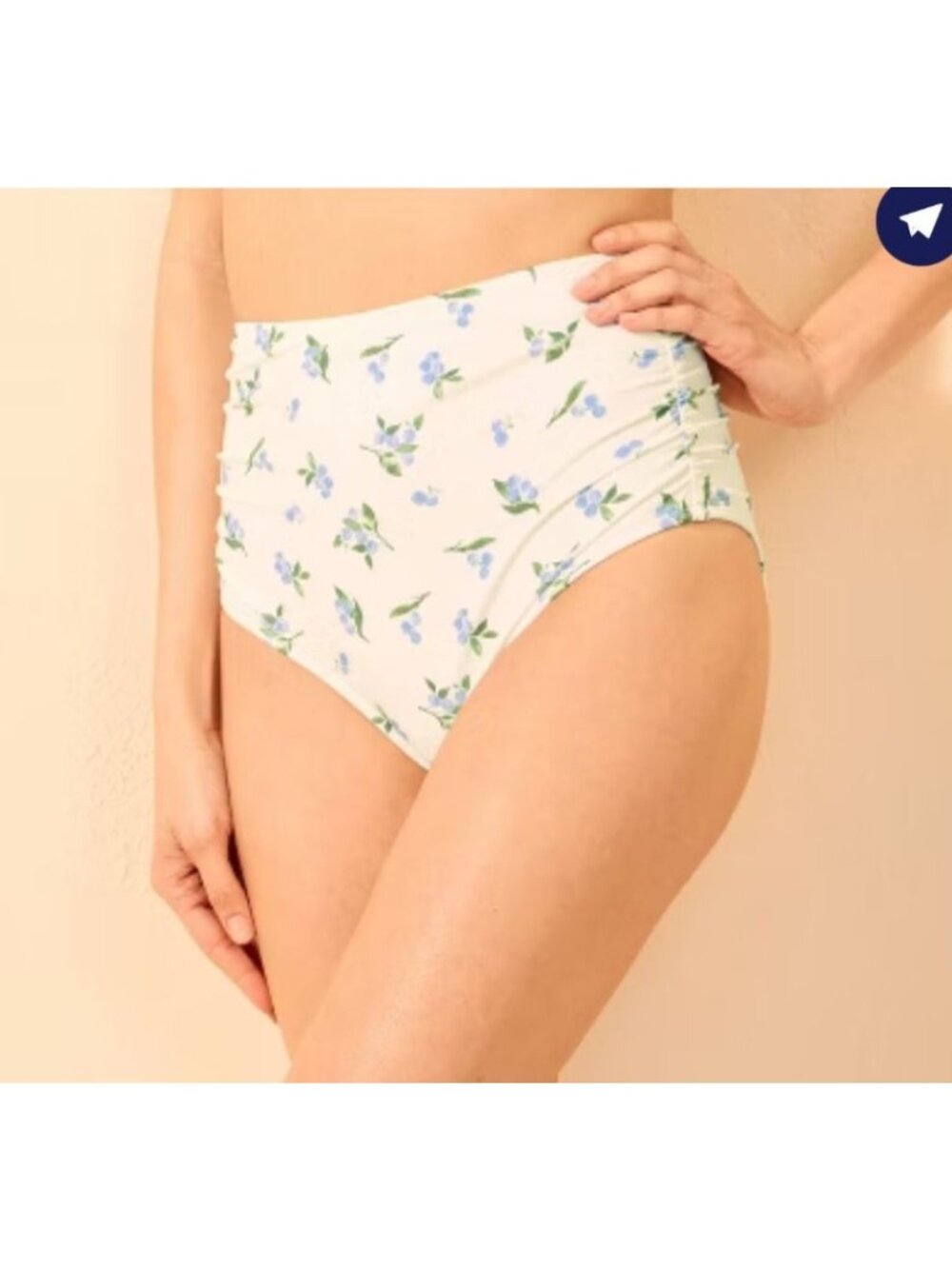 Shade & Shore Floral Bikini Bottom XS‎ Floral High Rise Ruched Tummy Control NWT